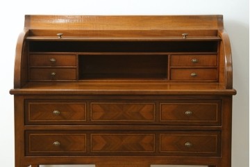 中古　アメリカ高級輸入家具　象嵌入りのシリンダートップライティングビューロー　(R-089482)