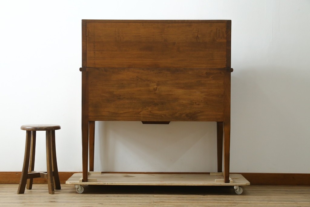 中古　アメリカ高級輸入家具　象嵌入りのシリンダートップライティングビューロー　(R-089482)