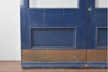 イギリスヴィンテージ建具　特大!!　高さ2.5m　ブルーカラーがお洒落な両開き扉2枚(1対)セット　(R-089497)
