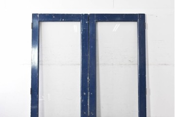 イギリスヴィンテージ建具　特大!!　高さ2.5m　ブルーカラーがお洒落な両開き扉2枚(1対)セット　(R-089497)