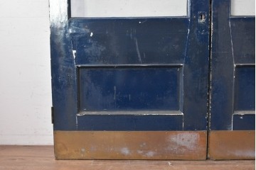 イギリスヴィンテージ建具　特大!!　高さ2.5m　ブルーカラーがお洒落な両開き扉2枚(1対)セット　(R-089497)