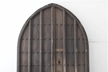 イギリスアンティーク建具　希少!!　オーク材　アーチ型の意匠が印象的な両開き扉2枚(1対)セット　(R-089505)