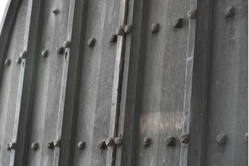 イギリスアンティーク建具　希少!!　オーク材　アーチ型の意匠が印象的な両開き扉2枚(1対)セット　(R-089505)