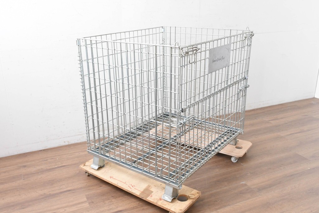 【直接引き取り限定】　中古　店舗什器　倉庫用収納　内寸W1000×D900×H800mm　前面全開式!　折りたたみできるメッシュパレット9台セット　(R-089509)