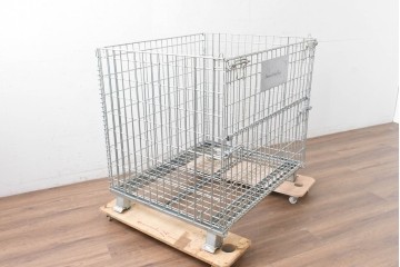 【直接引き取り限定】　中古　店舗什器　倉庫用収納　内寸W1000×D900×H800mm　前面全開式!　折りたたみできるメッシュパレット9台セット　(R-089509)