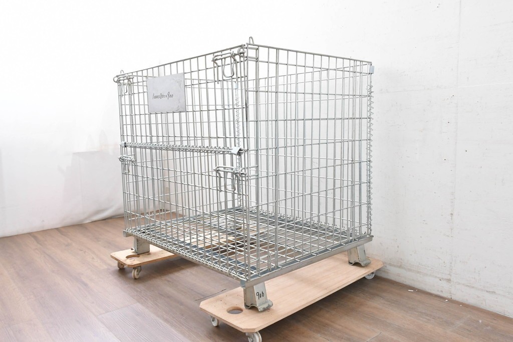 【直接引き取り限定】　中古　店舗什器　倉庫用収納　内寸W1000×D900×H800mm　前面全開式!　折りたたみできるメッシュパレット9台セット　(R-089509)