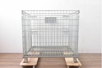 【直接引き取り限定】　中古　店舗什器　倉庫用収納　内寸W1000×D900×H800mm　前面全開式!　折りたたみできるメッシュパレット9台セット　(R-089509)