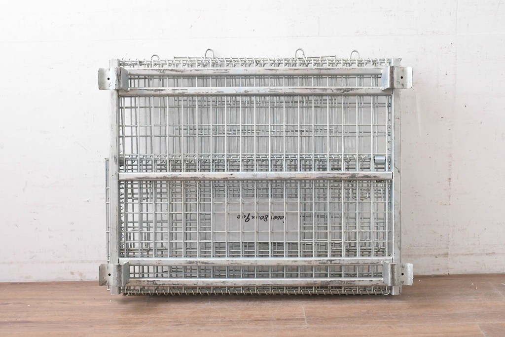 【直接引き取り限定】　中古　店舗什器　倉庫用収納　内寸W1000×D900×H800mm　前面全開式!　折りたたみできるメッシュパレット9台セット　(R-089509)