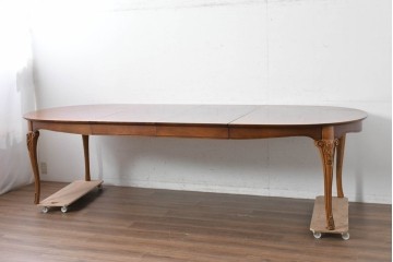 中古　アメリカ高級輸入家具　パーケットリー天板が上品なエクステンションダイニングテーブル　(R-089515)