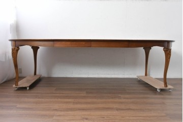 中古　アメリカ高級輸入家具　パーケットリー天板が上品なエクステンションダイニングテーブル　(R-089515)