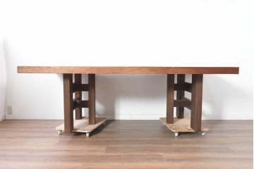 中古　ブビンガ材一枚板　厚みのある天板のダイニングテーブル　定価約125万円　(R-089516)