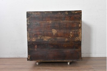 アジアンヴィンテージ　李朝家具　アンティーク調　朱色に花文様が可愛らしいキャビネット　(R-089518)