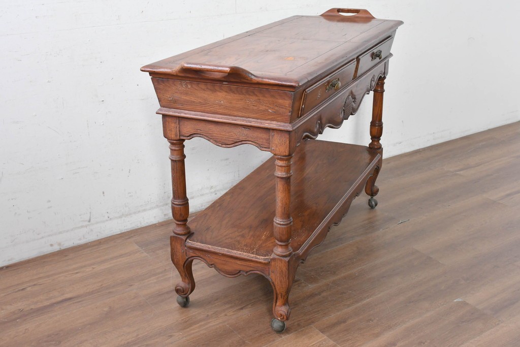 中古　希少モデル　DREXEL HERITAGE(ドレクセルヘリテイジ)　拡張天板と引き出しを備えたクラシカルなサービングカート　(R-089520)