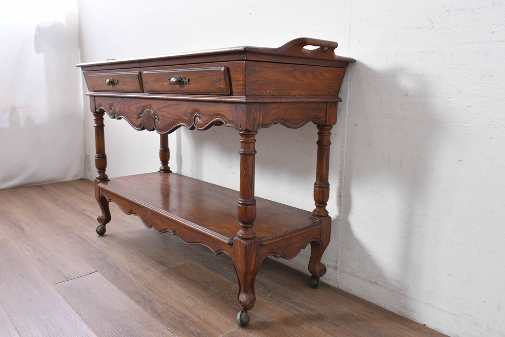 中古　希少モデル　DREXEL HERITAGE(ドレクセルヘリテイジ)　拡張天板と引き出しを備えたクラシカルなサービングカート　(R-089520)