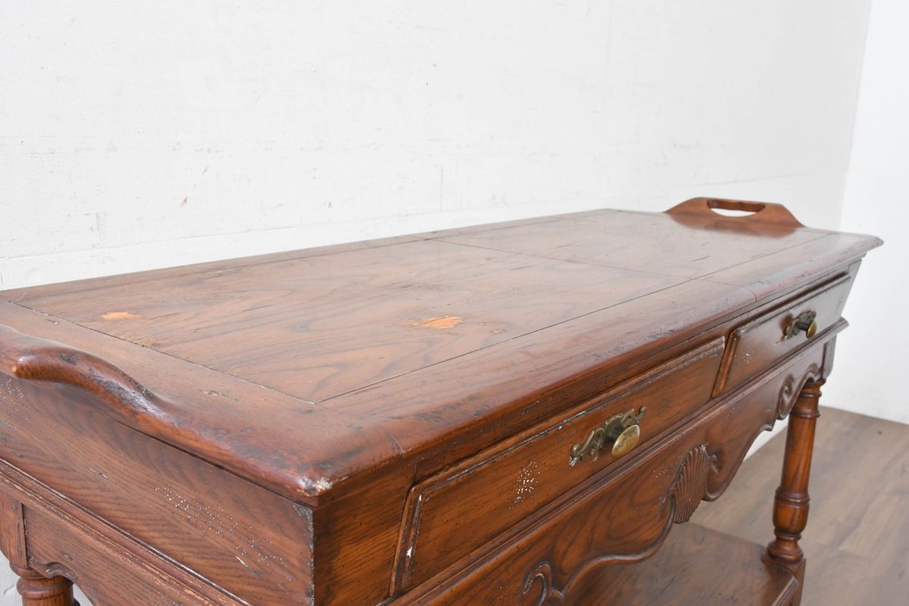 中古　希少モデル　DREXEL HERITAGE(ドレクセルヘリテイジ)　拡張天板と引き出しを備えたクラシカルなサービングカート　(R-089520)