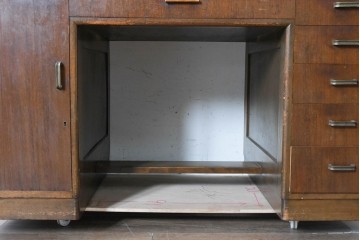 【簡易リペア限定品】　和製ヴィンテージ　昭和中期　レトロなデザインと充実した収納力が魅力の両袖机　(R-089527)