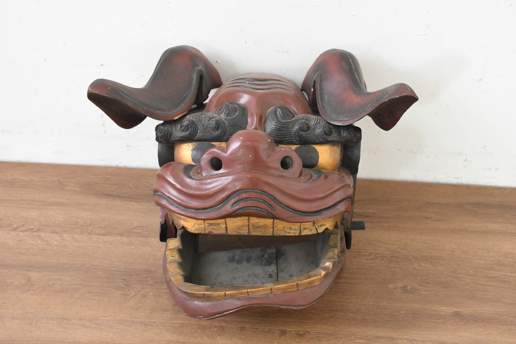 【簡易リペア限定品】　和製ヴィンテージ　昭和後期　特大!!　迫力ある表情と大きな耳が印象的な獅子頭　※ディスプレイ用　(R-089563)