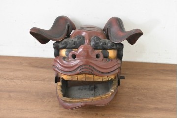 【簡易リペア限定品】　和製ヴィンテージ　昭和後期　特大!!　迫力ある表情と大きな耳が印象的な獅子頭　※ディスプレイ用　(R-089563)