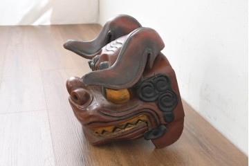 【簡易リペア限定品】　和製ヴィンテージ　昭和後期　特大!!　迫力ある表情と大きな耳が印象的な獅子頭　※ディスプレイ用　(R-089563)