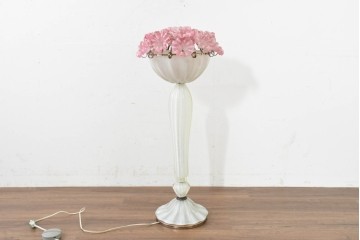 和製ヴィンテージ　希少モデル!　岩田工芸ガラス　花型のガラス装飾が空間を華やかに彩るスタンドライト　※花びらに欠損あり　(R-089567)