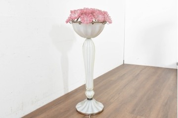 和製ヴィンテージ　希少モデル!　岩田工芸ガラス　花型のガラス装飾が空間を華やかに彩るスタンドライト　※花びらに欠損あり　(R-089567)