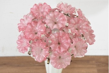 和製ヴィンテージ　希少モデル!　岩田工芸ガラス　花型のガラス装飾が空間を華やかに彩るスタンドライト　※花びらに欠損あり　(R-089567)