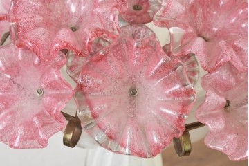 和製ヴィンテージ　希少モデル!　岩田工芸ガラス　花型のガラス装飾が空間を華やかに彩るスタンドライト　※花びらに欠損あり　(R-089567)