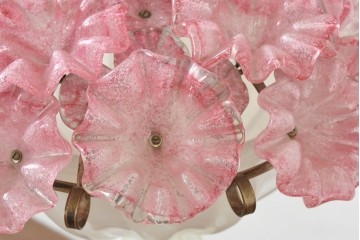 和製ヴィンテージ　希少モデル!　岩田工芸ガラス　花型のガラス装飾が空間を華やかに彩るスタンドライト　※花びらに欠損あり　(R-089567)
