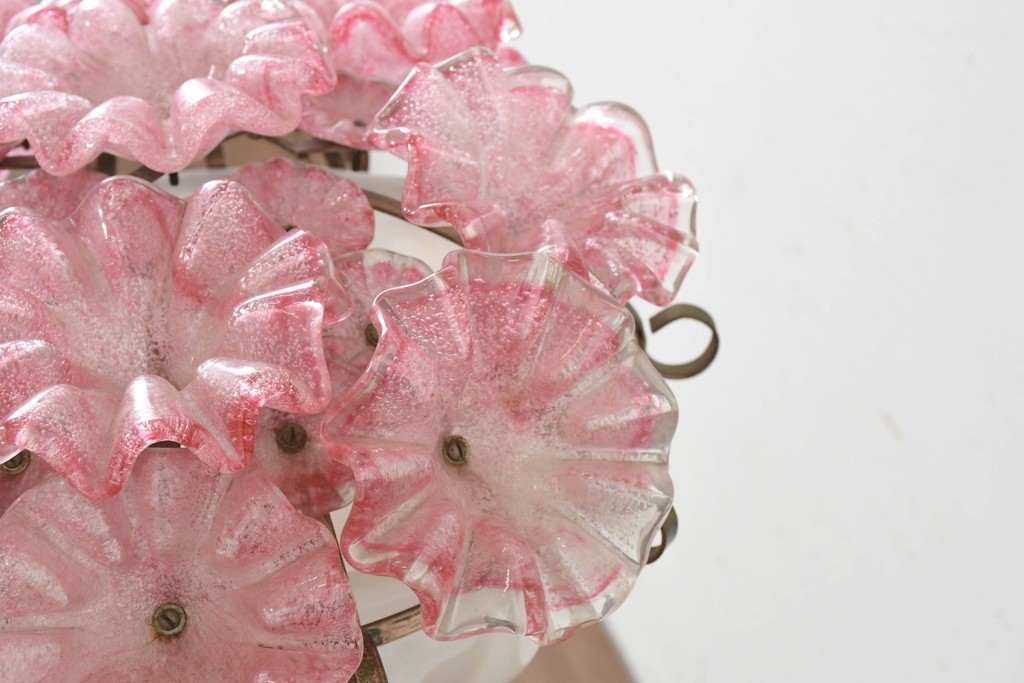和製ヴィンテージ　希少モデル!　岩田工芸ガラス　花型のガラス装飾が空間を華やかに彩るスタンドライト　※花びらに欠損あり　(R-089567)
