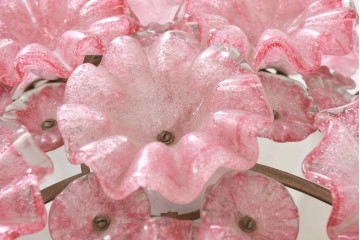 和製ヴィンテージ　希少モデル!　岩田工芸ガラス　花型のガラス装飾が空間を華やかに彩るスタンドライト　※花びらに欠損あり　(R-089567)