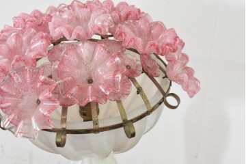 和製ヴィンテージ　希少モデル!　岩田工芸ガラス　花型のガラス装飾が空間を華やかに彩るスタンドライト　※花びらに欠損あり　(R-089567)