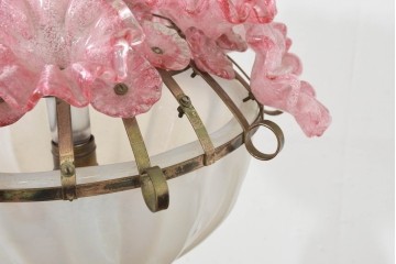 和製ヴィンテージ　希少モデル!　岩田工芸ガラス　花型のガラス装飾が空間を華やかに彩るスタンドライト　※花びらに欠損あり　(R-089567)