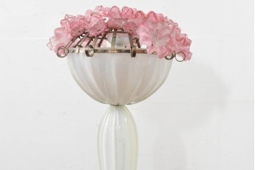 和製ヴィンテージ　希少モデル!　岩田工芸ガラス　花型のガラス装飾が空間を華やかに彩るスタンドライト　※花びらに欠損あり　(R-089567)