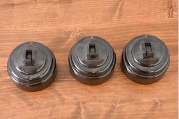 イギリスアンティーク　1930年頃　レトロなベークライトスイッチ3点セット　※ディスプレイ用　(R-089578)