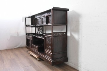 和製ヴィンテージ　縞黒檀　希少な六尺サイズ　はっきりと出た縞模様が美しい飾り棚　(R-089602)