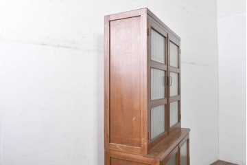和製ヴィンテージ　モールガラス入り扉のレトロな収納棚　(R-089603)