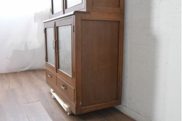 和製ヴィンテージ　モールガラス入り扉のレトロな収納棚　(R-089603)