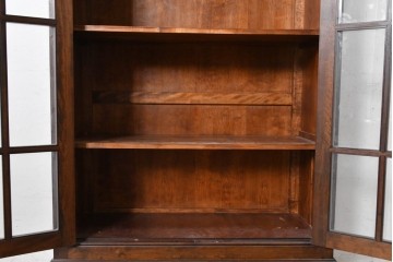 中古　美品　松本民芸家具　格子ガラス扉が品格を添えるC型書棚　定価約75万円　(R-089611)