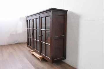 《台輪取り付け加工費込み》　中古　希少な廃番品　北海道民芸家具　格子ガラス扉のサイドボード　(R-089613)