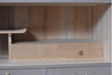 中古　国産職人手作り　総桐材　並厚　金地に草花と小鳥を描いた引き戸が上品なローボード　(R-089622)