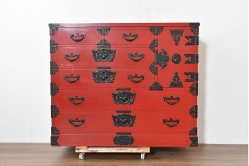 中古　岩谷堂箪笥　943清衡2号　鮮やかな朱塗りの整理タンス　定価約120万円　(R-089629)