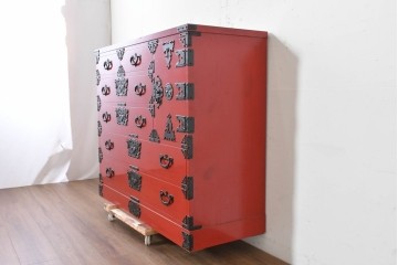 中古　岩谷堂箪笥　943清衡2号　鮮やかな朱塗りの整理タンス　定価約120万円　(R-089629)