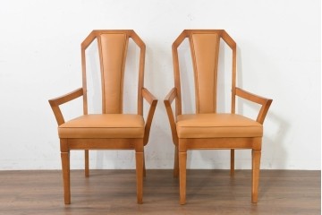 中古　美品　maruni(マルニ木工)　地中海シリーズ　ニースチェア　フェイクレザーのダイニングチェア2脚セット　定価(2脚合計)約18万円　(R-089640)