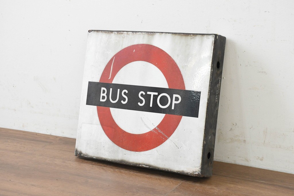 イギリスヴィンテージ　ロンドン交通局　ラウンデル(Roundel)　BUS STOP(バスストップ)　バス停の看板　(R-089648)