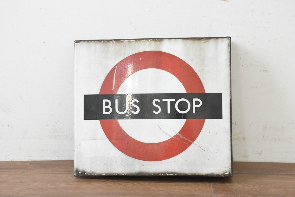 イギリスヴィンテージ　ロンドン交通局　ラウンデル(Roundel)　BUS STOP(バスストップ)　バス停の看板　(R-089648)