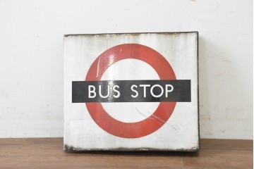 イギリスヴィンテージ　ロンドン交通局　ラウンデル(Roundel)　BUS STOP(バスストップ)　バス停の看板　(R-089648)