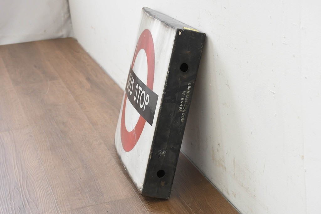 イギリスヴィンテージ　ロンドン交通局　ラウンデル(Roundel)　BUS STOP(バスストップ)　バス停の看板　(R-089648)