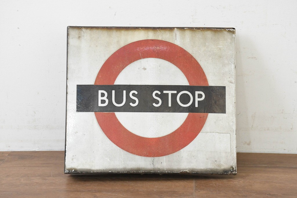 イギリスヴィンテージ　ロンドン交通局　ラウンデル(Roundel)　BUS STOP(バスストップ)　バス停の看板　(R-089648)
