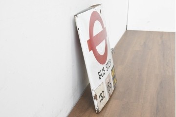 イギリスヴィンテージ　ロンドン交通局　プレーン・ラウンデル(Roundel)　BUS STOP(バスストップ)　バス停の看板　(R-089649)