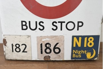 イギリスヴィンテージ　ロンドン交通局　プレーン・ラウンデル(Roundel)　BUS STOP(バスストップ)　バス停の看板　(R-089649)